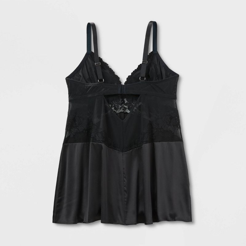 Women&#39;s Lace and Satin Unlined Lingerie Slip Dress - Auden&#8482; Black, 5 of 5