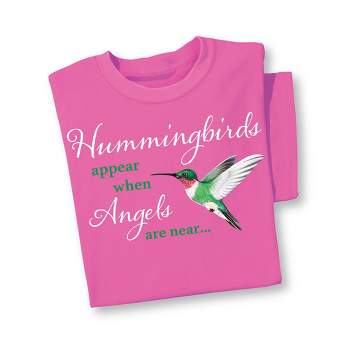 Collections Etc When Hummingbirds Appear Angels Are Near Pink Short Sleeve T-Shirt - Inspirational Gift Idea for Bird Lovers