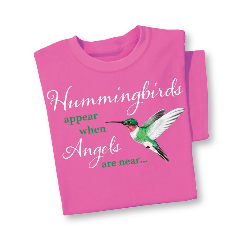 Collections Etc When Hummingbirds Appear Angels Are Near Pink Short Sleeve T-Shirt - Inspirational Gift Idea for Bird Lovers, 1 of 5