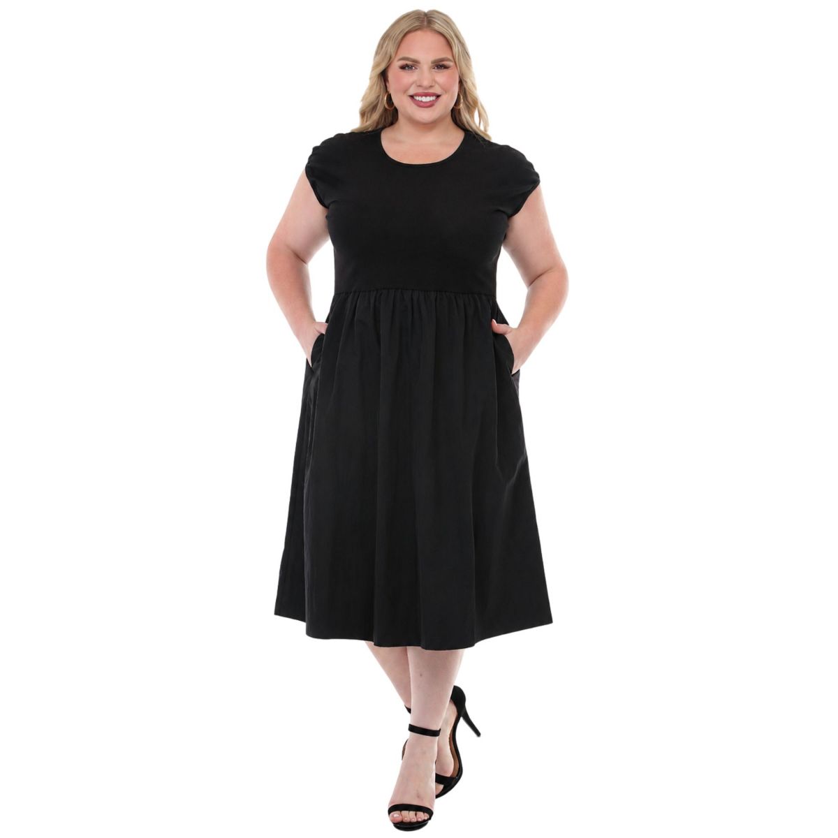Women's Ultrasoft Cotton Knit to Woven Midi Dress -White Mark