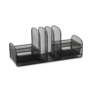 Safco Onyx Mesh Desk Organizer, Three Sections/Two Baskets, Steel Mesh, 17 x 6.75 x 7.75, Black - 1 of 3