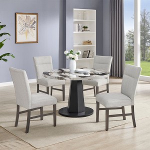Roundhill Furniture Cavira 5-Piece Modern Dining Set, Faux Marble Dining Table with Four Upholstered Chairs - 1 of 4