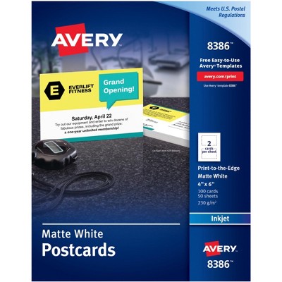 Avery Postcards For Inkjet Printers, 4 x 6 Inches, Matte White, pk of 100