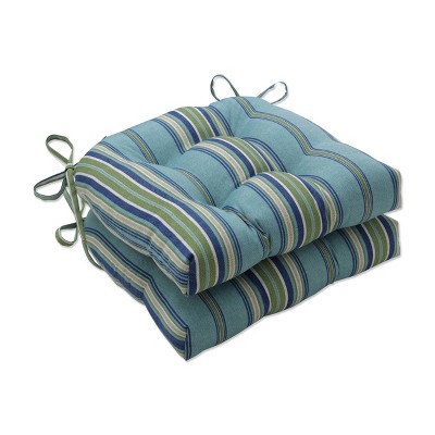 2pk Outdoor/Indoor Reversible Chair Pad Set Terrace Breeze Blue - Pillow Perfect