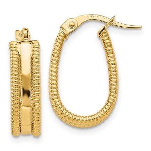 Black Bow Jewelry 5mm x 17mm(5/8 Inch) 14k Yellow Gold Polished & Textured U Shape Hoops - 1 of 4