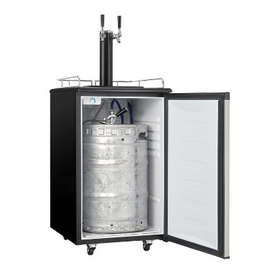 Spotless Steel and Black Dual Tap Freestanding Beverage Dispenser