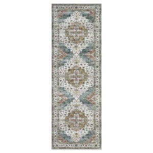 Vintage Washable Floral Medallion Large Rugs for Bedroom Living Room, Non Slip Retro Accent Floor Carpet for Home Office - 1 of 4