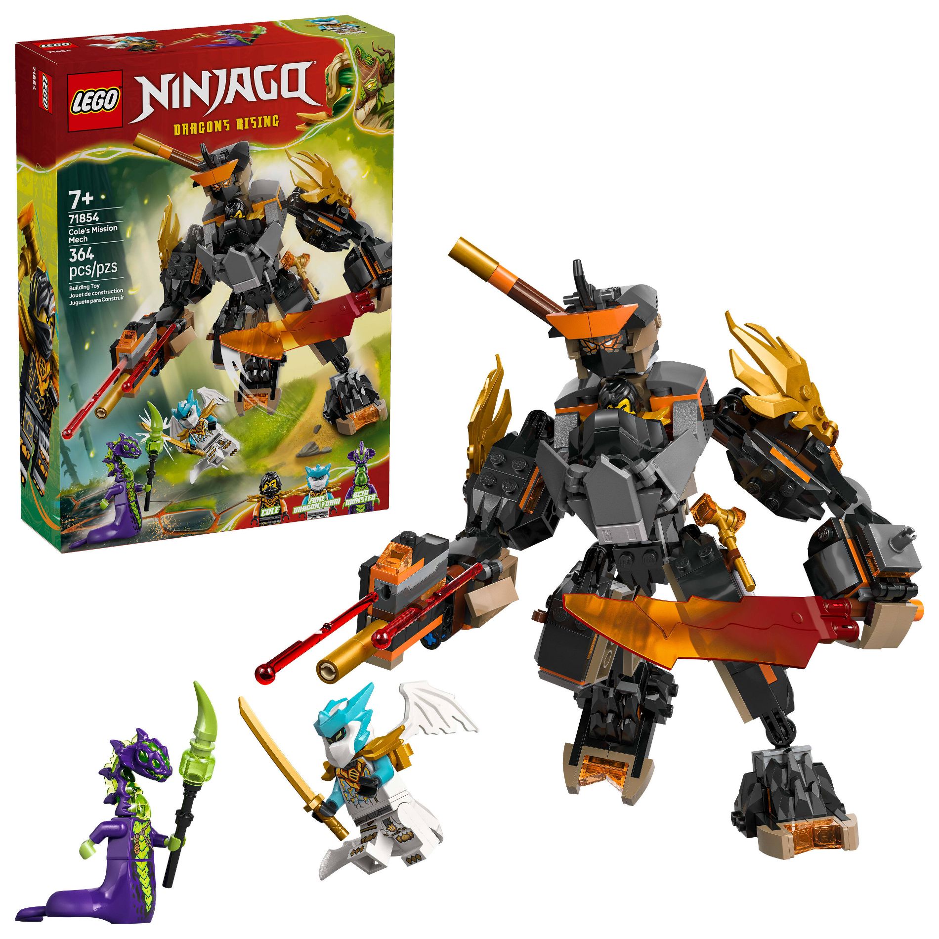 LEGO NINJAGO Cole’s Mission Mech & Dragon Zane Building Toy, Easter Basket Gifts for Kids, 71854