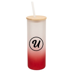 Elanze Designs U Monogram Letter Initial Rope Circle Wrap-Around Design 25 Ounce Frosted Gradient Glass On-The-Go Coffee Travel Skinny Tumbler Mug - 1 of 1