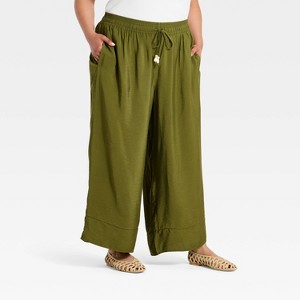 Women's High-Rise Tie-Front Wide Leg Pull-On Pants - Ava & Viv
