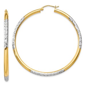 Black Bow Jewelry 14k Gold and Rhodium Diamond Cut Round Hoop Earrings 55mm (2 1/8 Inch) - 1 of 4