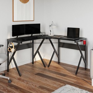 Lavish Home L-Shaped Computer Desk - Modern Industrial Style for Home Office, Bedroom, or Craft Table - 1 of 4