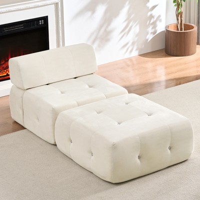 Mjkone Velvet Single Sofa, 1-Seater Modular Sofa Couch with Rivet Trim for Living Room