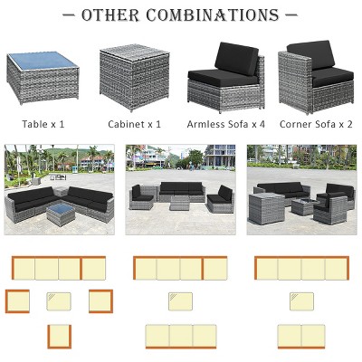 6-Piece Black Wicker Rattan Outdoor Sofa Set with Storage Table
