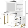 Vanity Desk with Mirror & Lights,Makeup Vanity Desk Charging Station,LED Light with 3 Lighting Modes,5 Large Drawers & 3 Tiers of Open Shelves - 2 of 4