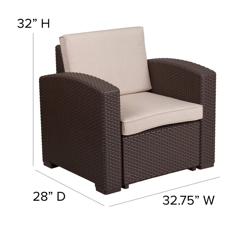 Flash Furniture Chocolate Brown Faux Rattan Chair with All-Weather Beige Cushion, 5 of 12
