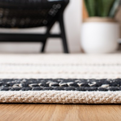 Ivory and Black 9' x 12' Wool Cotton Striped Kilim Rug