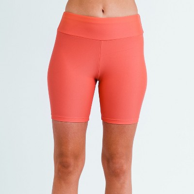Calypsa Women's Chlorine Resistant High Waisted Mid-Thigh Swim Shorts