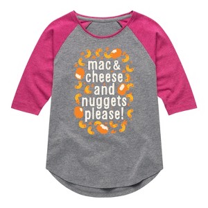 Girls' - Instant Message - Mac & Cheese and Nuggets Please Shirt Tail Raglan Graphic T-shirt - 1 of 4