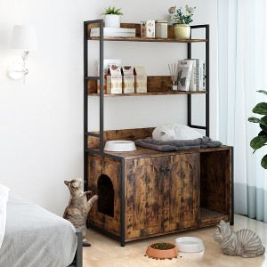 Large Cat Litter Box Enclosure With Shelf Storage and 2 Doors, Brown - 1 of 4