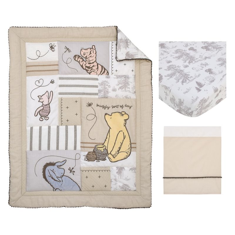 Disney Classic Pooh Hunny Fun with Piglet and Eeyore The Hundred Acre Woods Taupe 3 Piece Nursery Crib Bedding Set, 5 of 8