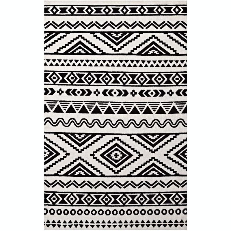 Modway Haku Geometric 5x8 Area Rug With Contemporary Design In Black and White, 1 of 2