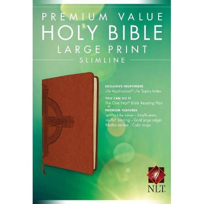 Premium Value Slimline Bible-NLT-Large Print Cross - (Leather Bound)