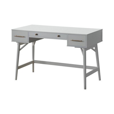 Wooden Writing Desk with 3 Drawers and Tapered Legs White - Benzara