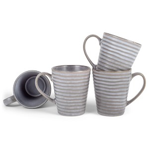 Elanze Designs Modern Chic Ribbed Ceramic Stoneware Dinnerware Mugs Set of 4 - Slate Grey - 1 of 4