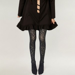 Anna-Kaci Women's Full Length Tights with Leopard Print Pattern and Soft Stretch Fit for Bold Textured Feminine Legwear Styling - Black - 1 of 3