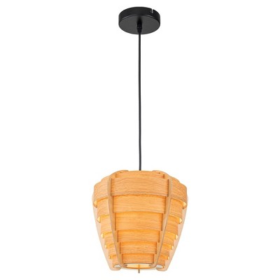C Cattleya  60-Watt 10.75 in. 1-Light Natural/Black Wood Pendant Light
