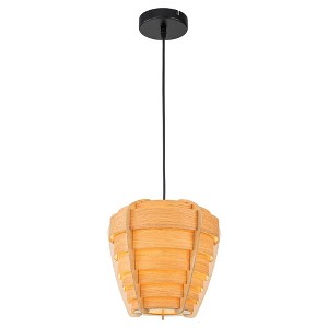 C Cattleya  60-Watt 10.75 in. 1-Light Natural/Black Wood Pendant Light - 1 of 4