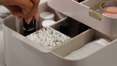 Off-White ABS Cosmetic Organizer with Drawer