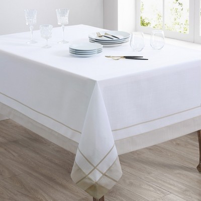 Natural Beige Rectangular Fabric Tablecloth with Banded Border