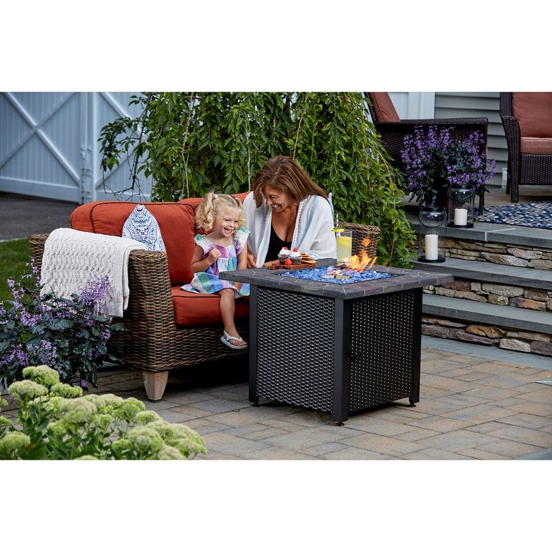 Endless Summer 30 Inch Square 30,000 BTU LP Gas Outdoor Fire Pit Table with Resin Mantel and Protective Cover, 5 of 7
