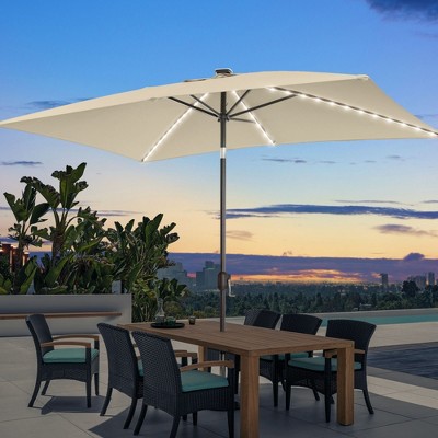 Sonkuki 6×9FT LED Rectangular Patio Umbrella w/Solar Lights, Push Button Tilt and Crank Handle