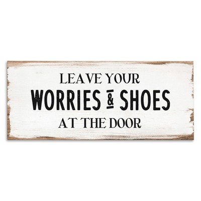 Stupell Industries Worries & Shoes At Door Phrase, 48" x 20"