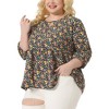 Agnes Orinda Women's Plus Size Floral Retro Keyhole Neck Lantern Summer Babydoll Blouses - 2 of 4