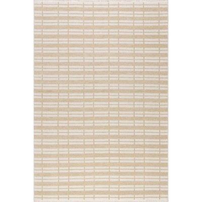 Beige and White Striped Washable Cotton Viscose Rug