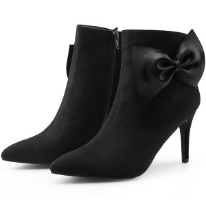 Allegra K Women's Pointy Toe Bow Decor Zip-Up Stiletto Heels Ankle Boots - 1 of 4
