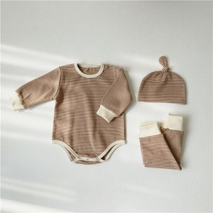 MyKids-USA Baby Striped Graphic Bodysuit Onesies Combo Pants & Hat 3 Pieces Sets Tracksuit - 1 of 4