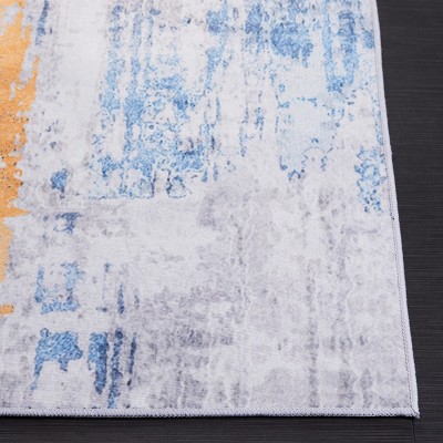 Gray and Blue Abstract Synthetic 4' x 6' Area Rug