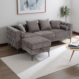 105.5" Point-Shaped Corduroy L-Shaped Curved Sectional Sofa, 3-4 Seater, 2 Pillows - 1 of 4