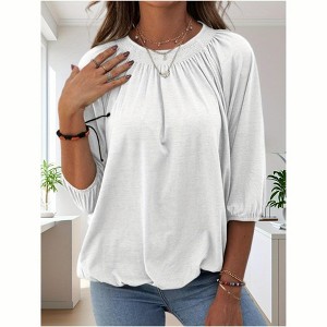 Imily Bela Color Block Womens Tunic Tops Oversized Cotton Tee Loose Fit Crew Neck Half Sleeve - 1 of 4