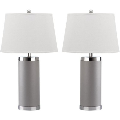 Navy Faux Leather & Chrome Cylinder Table Lamp Set