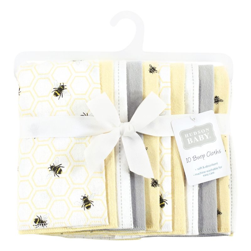 Hudson Baby Flannel Burp Cloth 10pk, Honey Bee, One Size, 2 of 8
