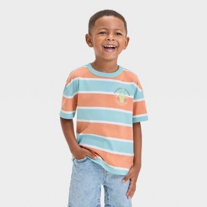 Toddler Boys' Short Sleeve Shore Thing Striped Graphic T-Shirt - Cat & Jack™ Coral Orange - 1 of 4