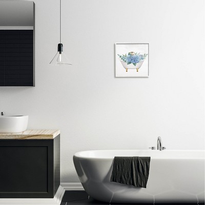White Framed Chic Bathtub Hydrangea Blossoms Canvas Print