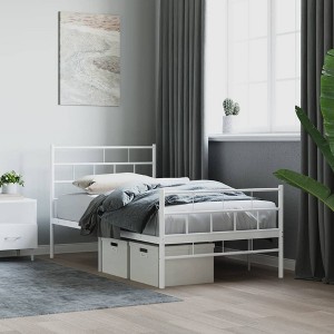 vidaXL Metal Bed Frame with Headboard and Footboard White 39.4 in.x74.8 in. Twin - 1 of 4