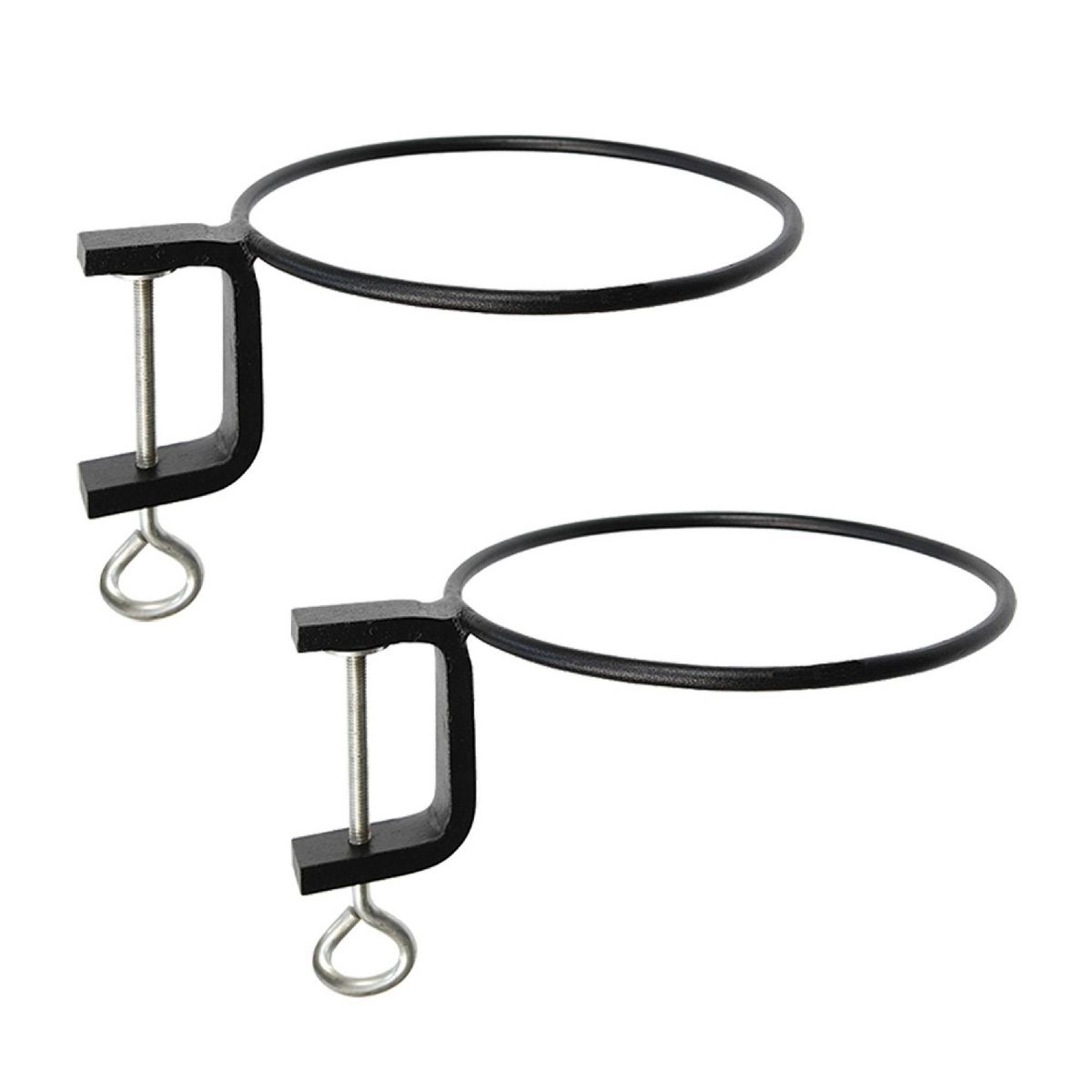 Set of 2 8" Indoor/Outdoor Clamp-On Flower Pot Holder Ring Brackets Black Powder Coat Finish - ACHLA Designs